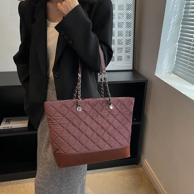 Quilted Padding Women's Shoulder Bag Chain Crossbody Bag Large Flap Handbag