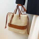 Straw Women's Shoulder Bag Contrast Crossbody Bag Bucket Handbag