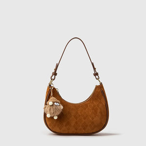 Suede Half Moon Crossbody Bag for Women