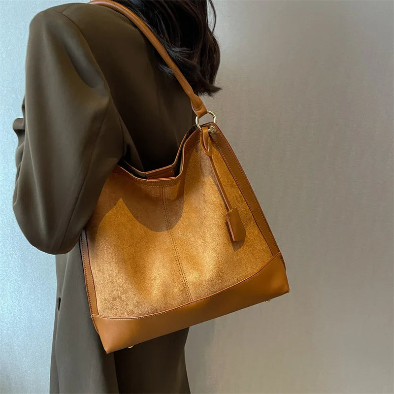 Suede Crossbody Bag Large Flap Handbag