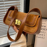 Suede Women's Shoulder Bag Retro Lock Crossbody Bag Handbag