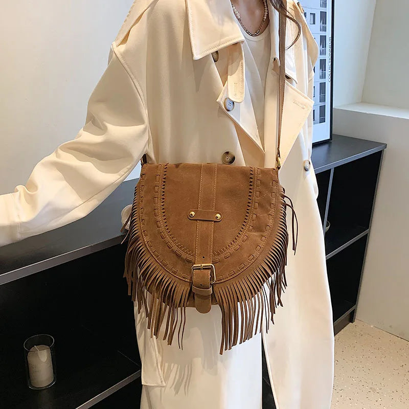 Suede Shoulder Bag Retro Lock Crossbody Handbag