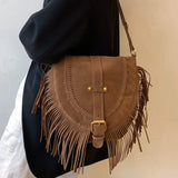 Suede Shoulder Bag Retro Lock Crossbody Handbag