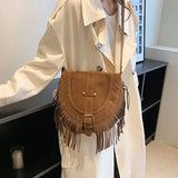 Suede Shoulder Bag Retro Lock Crossbody Handbag