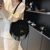 Suede Shoulder Bag Retro Lock Crossbody Handbag