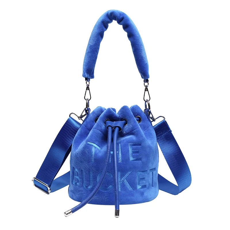 Velvet Bucket Handbags and Purses Shoulder Crossbody Bags for Women Ladies