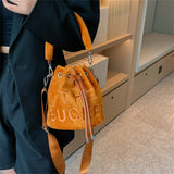 Velvet Bucket Handbags and Purses Shoulder Crossbody Bags for Women Ladies