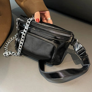 Leather Waist Bag Women High Fanny Pack Female Chest Bags Belt Bag