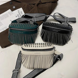 Women Chest Bag Tassel PU Leather Large Capacity Crossbody Chest Bag Zipper Bag