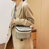 Women Chest Bag Tassel PU Leather Large Capacity Crossbody Chest Bag Zipper Bag