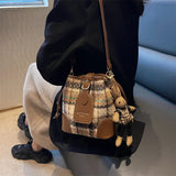 Woolen Cloth Women's Shoulder Bag Lock Crossbody Bag
