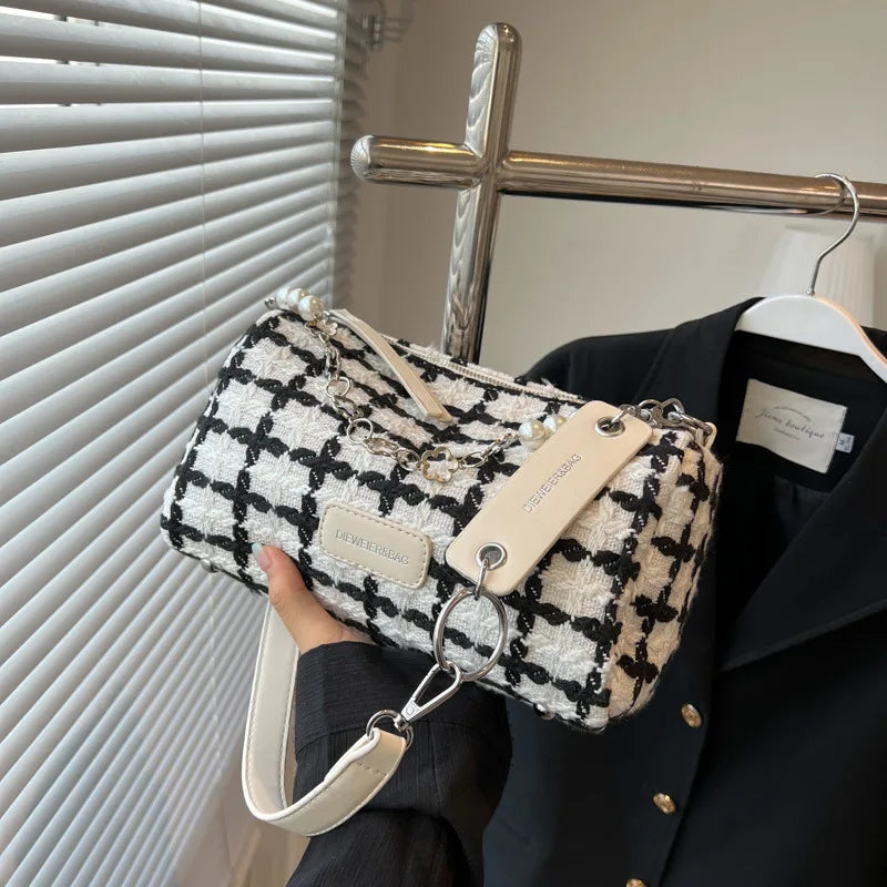Plaid Quilted Crossbody Bag with Chain Strap
