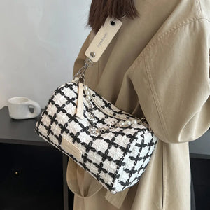 Plaid Quilted Crossbody Bag with Chain Strap