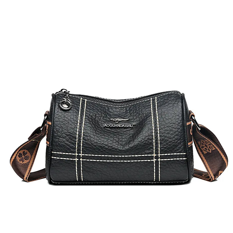 Plaid Leather Shoulder Bag Vintage Tote Lady Messenger Bag