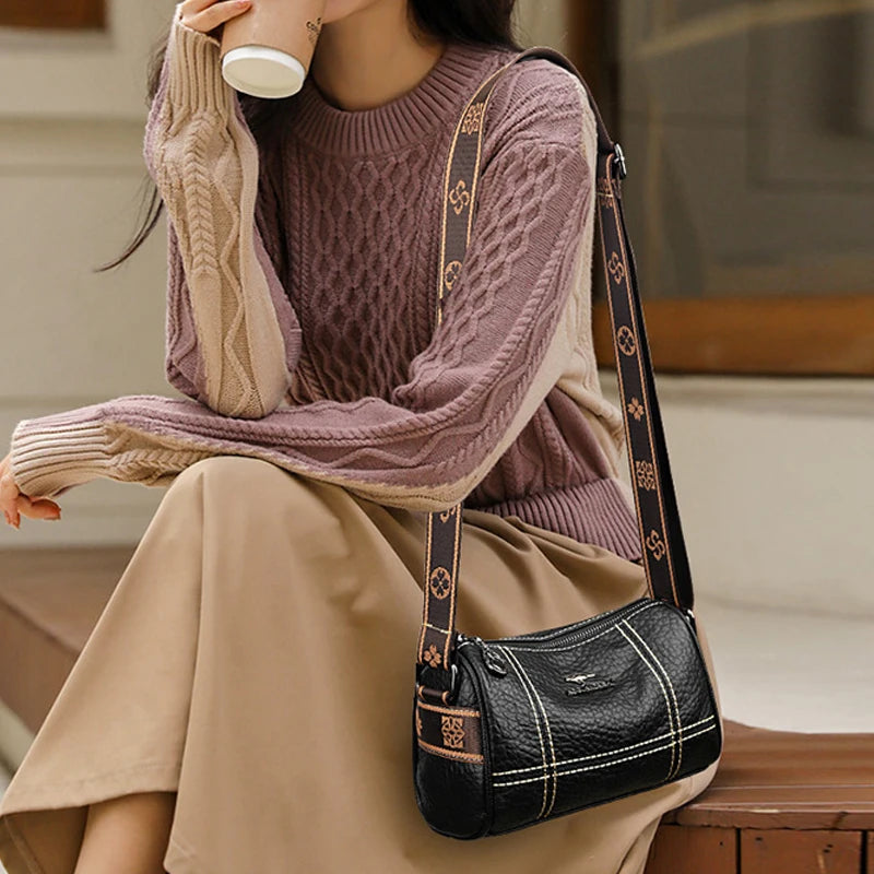 Plaid Leather Shoulder Bag Vintage Tote Lady Messenger Bag