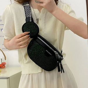 Women's Leather Fanny Pack Shoulder Crossbody Chest Bag Rhinestone Waist Pack