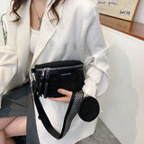 Women's Leather Fanny Pack Shoulder Crossbody Chest Bag Rhinestone Waist Pack