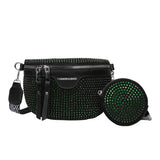 Women's Leather Fanny Pack Shoulder Crossbody Chest Bag Rhinestone Waist Pack