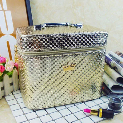 Female Crown Makeup Case With Mirror Beauty Travel Make Up Box Organizer
