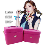 Female Crown Makeup Case With Mirror Beauty Travel Make Up Box Organizer