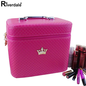 Female Crown Makeup Case With Mirror Beauty Travel Make Up Box Organizer