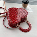 Heart Tote Bag Stone Pattern PU Leather Crossbody Bags Small Shoulder Bags