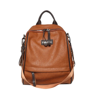 Women's PU Leather Backpack Soft Brown Satchel