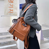 Women's PU Leather Backpack Soft Brown Satchel