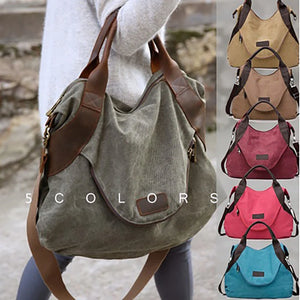 Large Capacity Canvas Leather Tote Handbag for Women