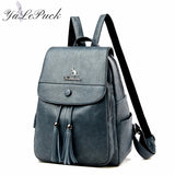 Women Backpack School Bags Girls Leather tassel Shoulder Travel Mochila