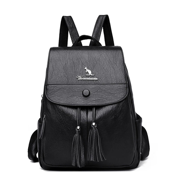 Women Backpack School Bags Girls Leather tassel Shoulder Travel Mochila