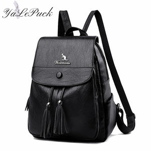Women Backpack School Bags Girls Leather tassel Shoulder Travel Mochila