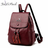 Women Backpack School Bags Girls Leather tassel Shoulder Travel Mochila