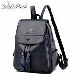 Women Backpack School Bags Girls Leather tassel Shoulder Travel Mochila