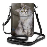 Maine Coon Cat Print Shoulder Bag Girl's Leather Crossbody Purse