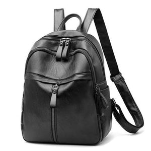 Men Leather School Backpack Waterproof Travel Bag