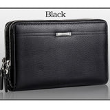Men Clutch Bag Wallet Leather Double Zipper Business Purse Brown