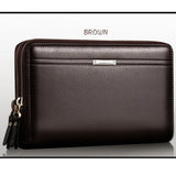 Men Clutch Bag Wallet Leather Double Zipper Business Purse Brown