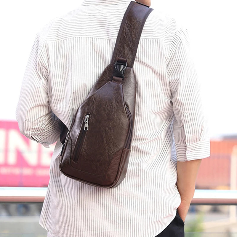 Vintage Leather Chest Bag for Men Crossbody Shoulder Business Sling