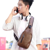 Vintage Leather Chest Bag for Men Crossbody Shoulder Business Sling
