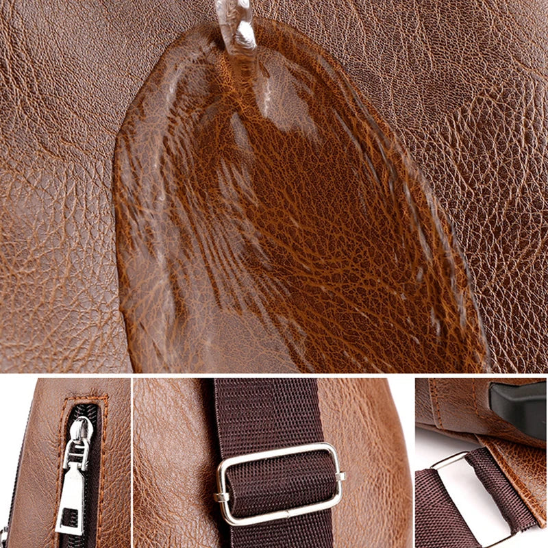 Vintage Leather Chest Bag for Men Crossbody Shoulder Business Sling