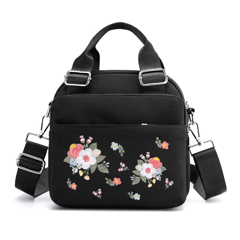 Embroidery Flowers Women's Tote Shoulder Bag Multifunction Handbags