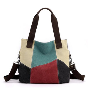 Canvas Patchwork Shoulder Bag Vintage Women's Messenger Bags Handbags Purse