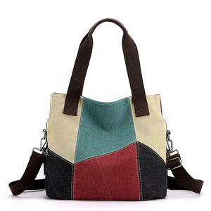 Canvas Patchwork Shoulder Bag Vintage Women's Messenger Bags Handbags Purse