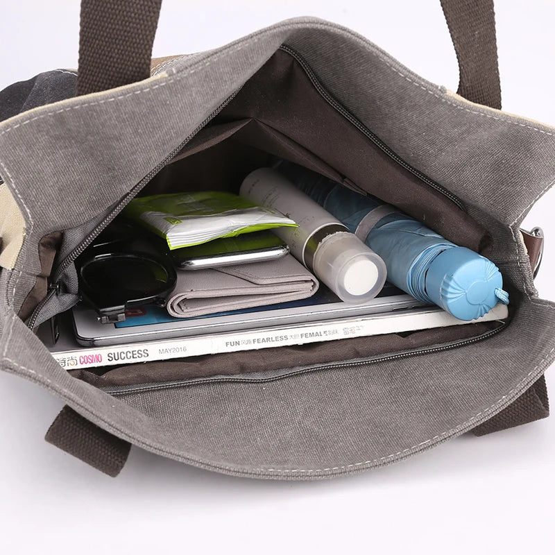 Canvas Patchwork Shoulder Bag Vintage Women's Messenger Bags Handbags Purse