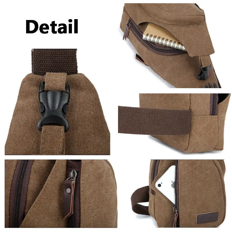 Men Vintage Canvas Zipper Hiking Waist Fanny Pack Bags