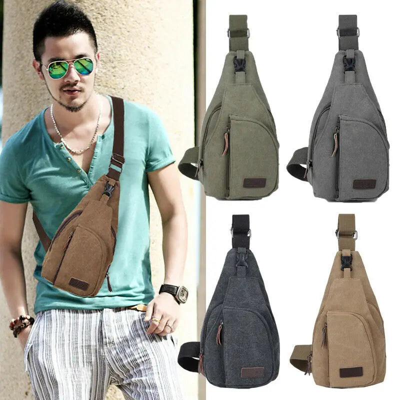 Men Vintage Canvas Zipper Hiking Waist Fanny Pack Bags
