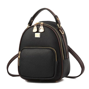 Leather Small Women Backpacks Zipper Shoulder Bag Female Phone Bags