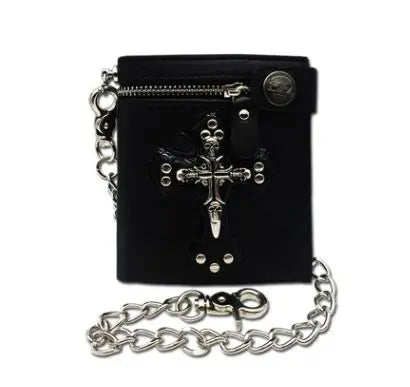 Men Vintage Skull Head Cross Leather Biker Wallet