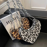 Leopard-print Metal Chain Heart-Shaped Love Shoulder Bag